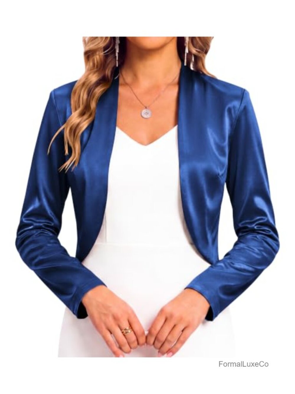 Satin Long Sleeve Bolero Shrug Open Front Ruffle Hem Formal Cardigan